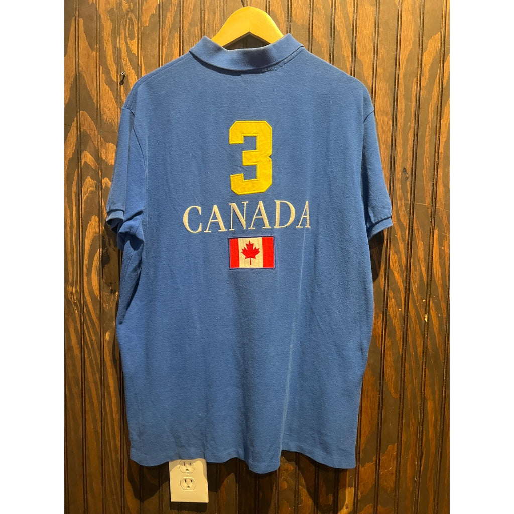 Polo Ralph Lauren Big Pony Canada Flag Blue Polo Shirt Mens XL 22x31
