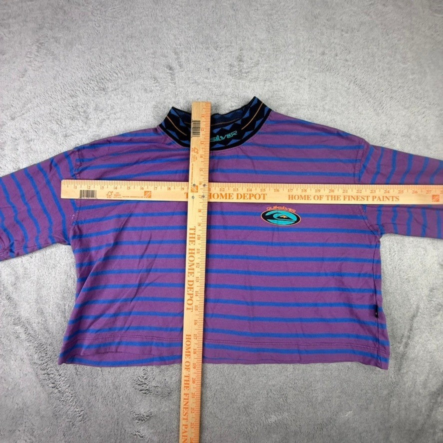 Quiksilver Mens Purple Blue Stripe Mock Neck Cropped T Shirt Size S