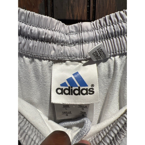 Adidas Gray Nylon Windbreaker Track Pants Navy Blue 3-Stripe Relaxed Fit Mens S
