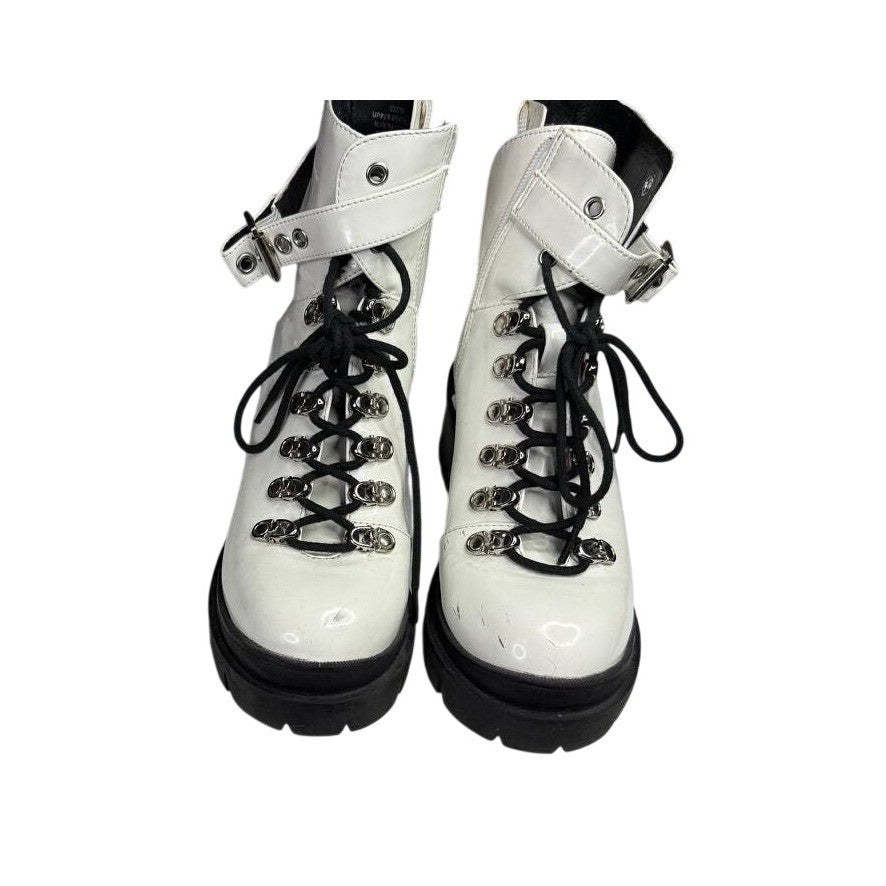Jeffrey Campbell White Lace Up Buckle Boots Chunky Platform Lug Sole Size 7
