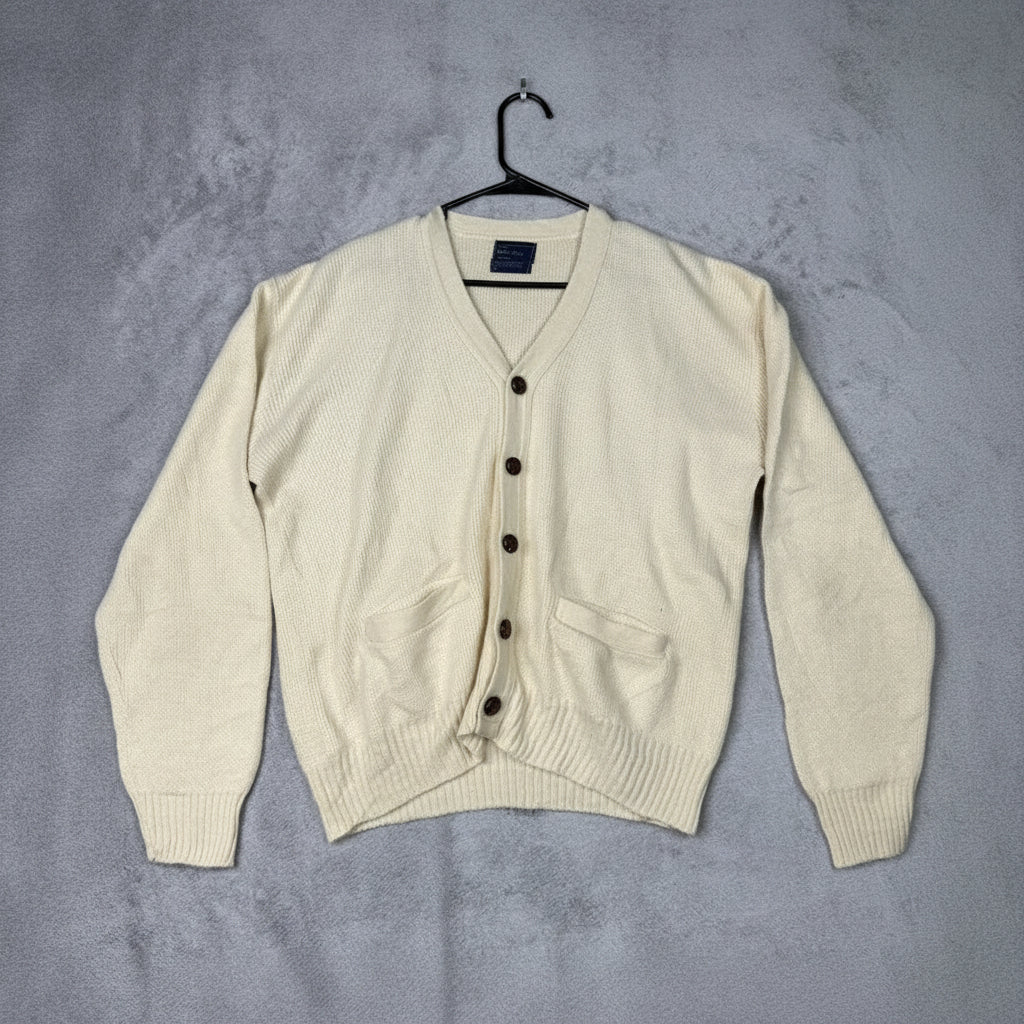 The Mens Shop JCPenney Cream Knit Cardigan Sweater V-Neck Button Pockets Size M