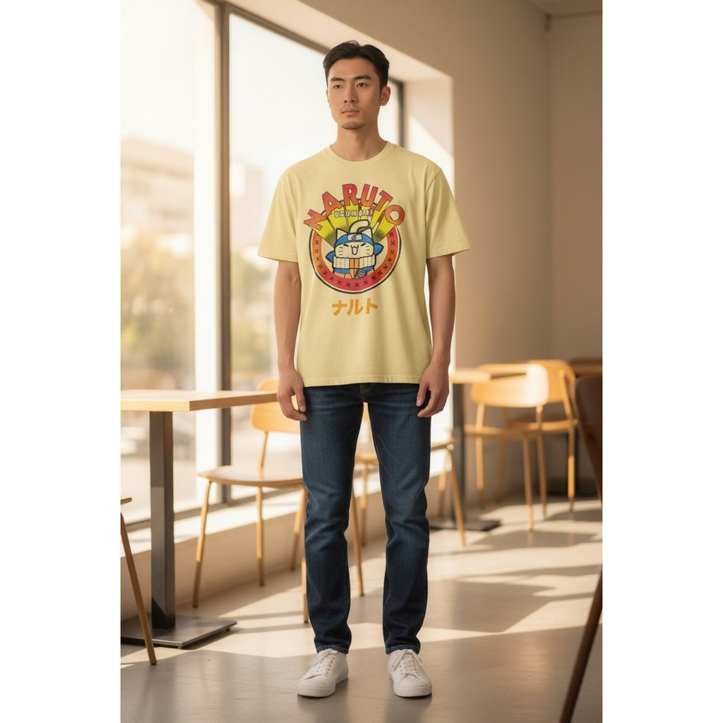 Naruto Uzumaki Cat Parody Anime Vintage T-Shirt Vin Men's Size L Yellow