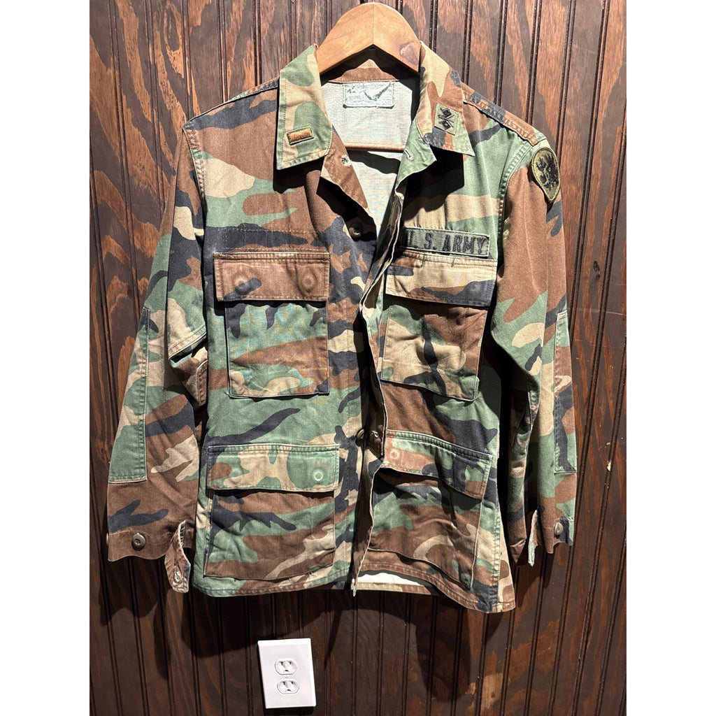 Vintage US Army Woodland Camo BDU Field Jacket Military Combat Coat Small 20x26