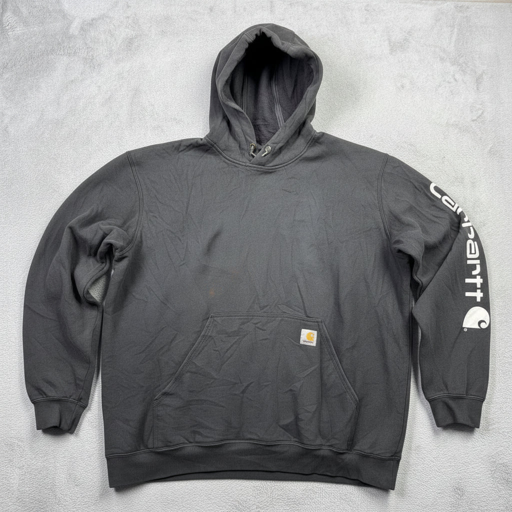 Carhartt Mens XL Black Full Zip Hoodie Fleece Lined Logo Pocket Workwear