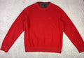 Tommy Hilfiger Mens Red Crewneck Sweater XL Plaid Trim Logo Knit