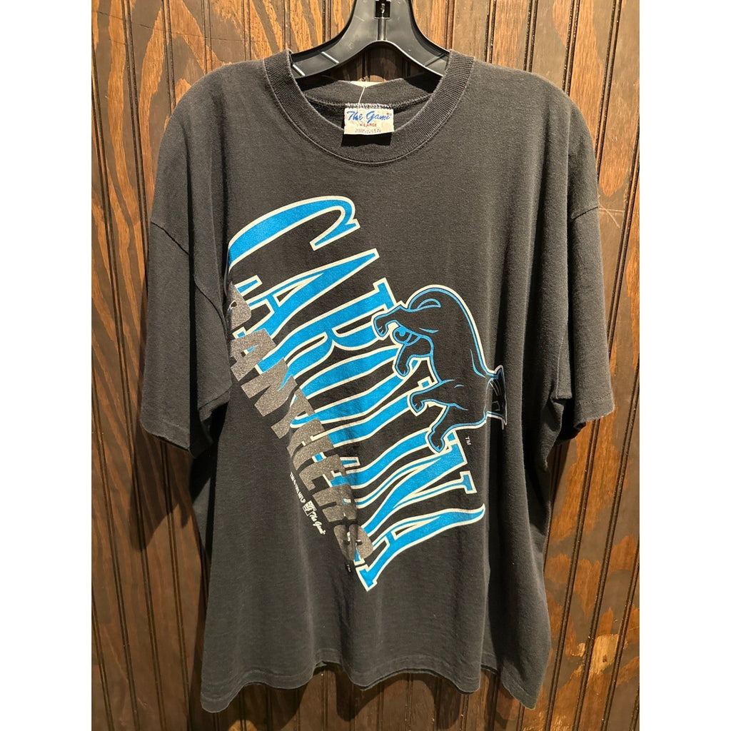 Vintage Carolina Panthers The Game T-Shirt Mens XL Black NFL 90s Graphic Tee