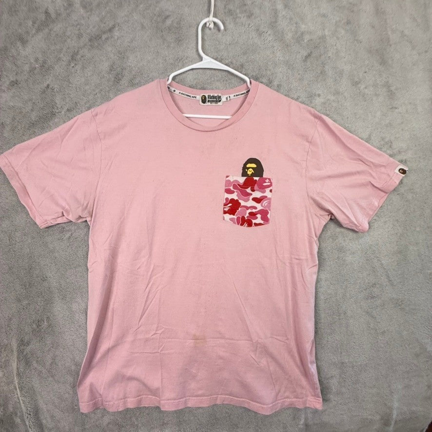 BAPE A Bathing Ape Pink Camo Pocket Ape Head T Shirt Size 2XL