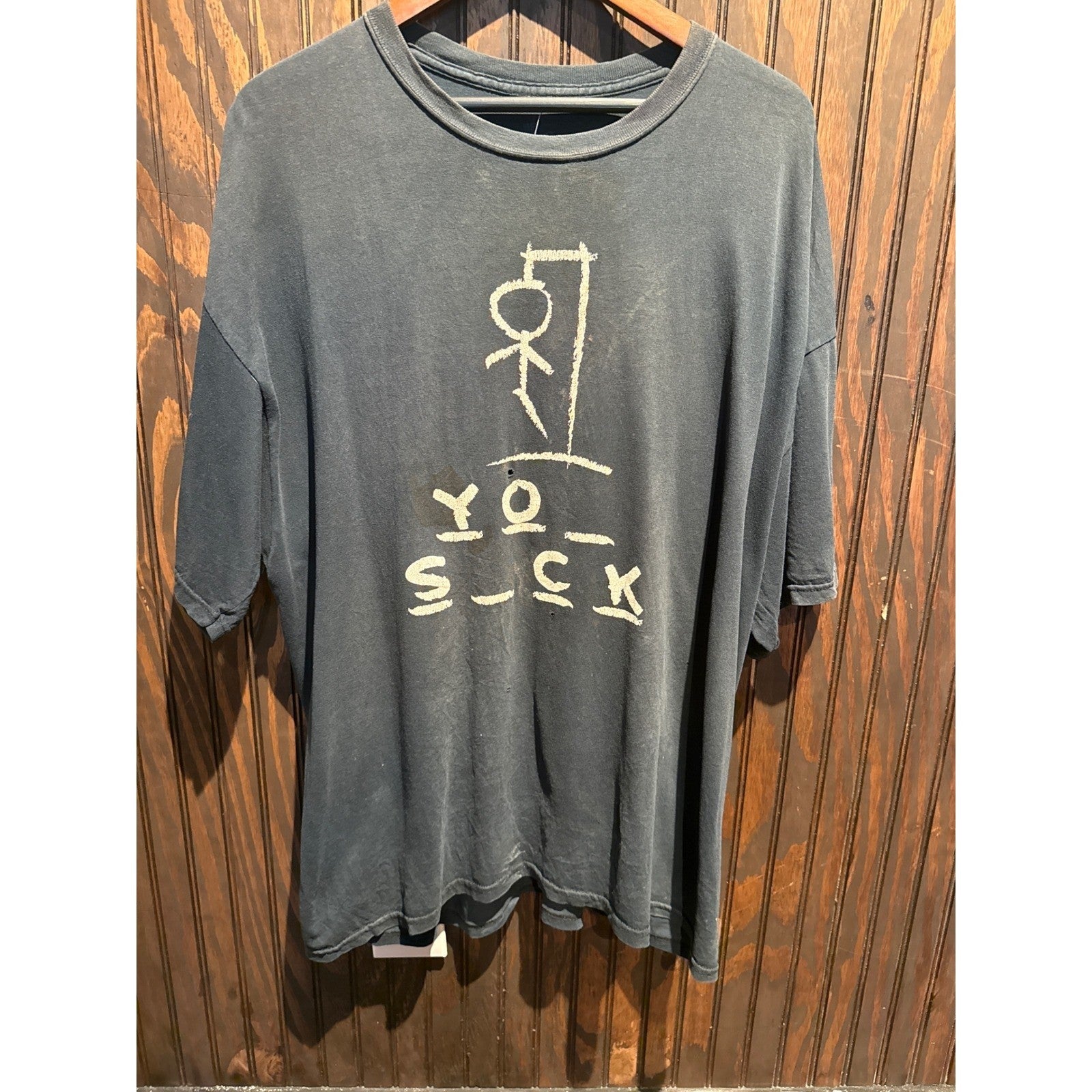 Vintage You Suck Hangman Graphic T-Shirt Faded Black Oversized Grunge Tee 27x32