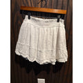 Womens White Smocked Waist Tiered Mini Skirt Eyelet Lace Trim Boho Summer Skirt