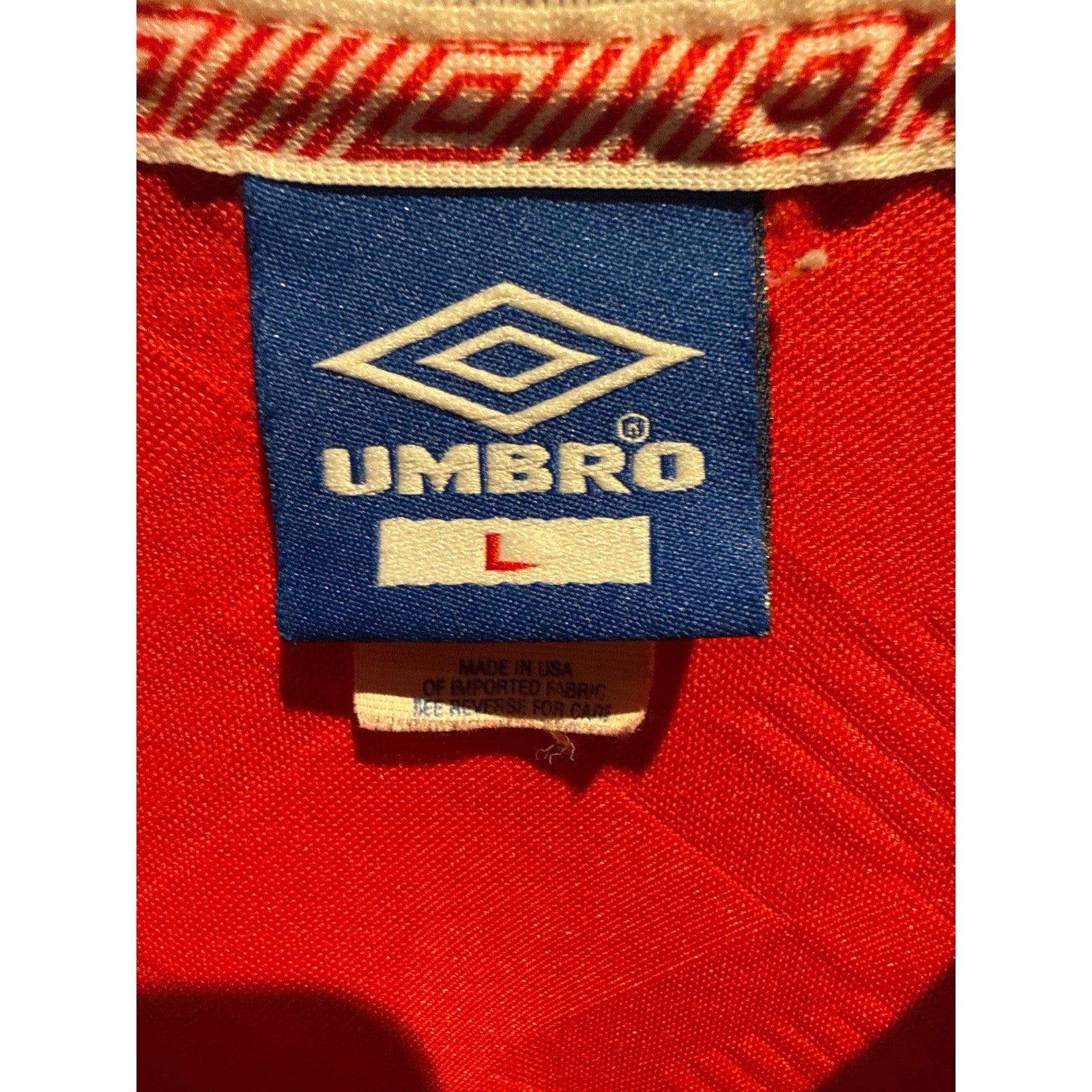 Vintage Umbro Red Soccer Jersey Polo Shirt Point Soccer Number 4 Large USA Made