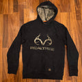 Realtree Mens Black Camo Logo Pullover Hoodie Sweatshirt Size Medium Hunting