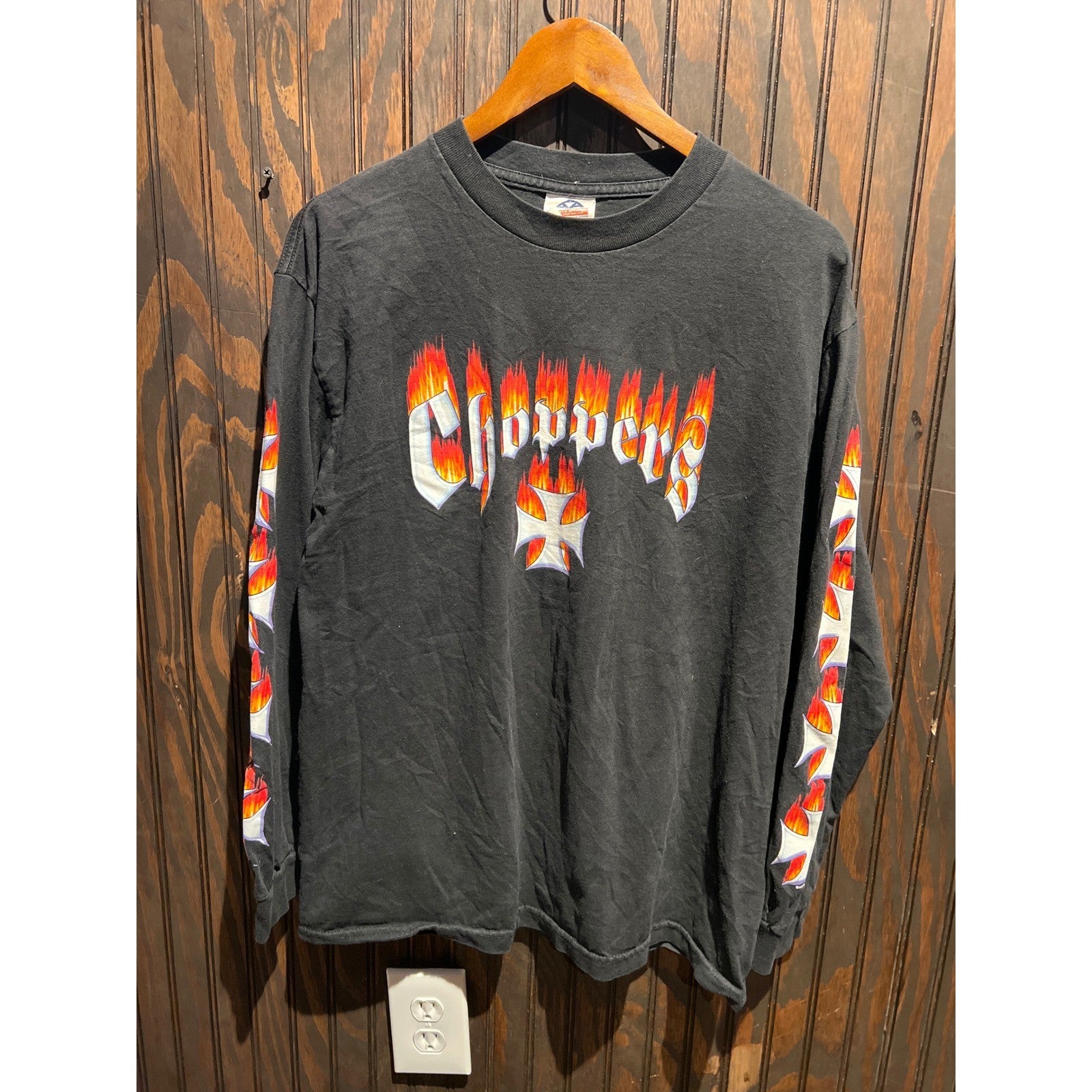 Vintage West Coast Choppers Long Sleeve Flame Graphic Shirt Black Mens XL 22x28