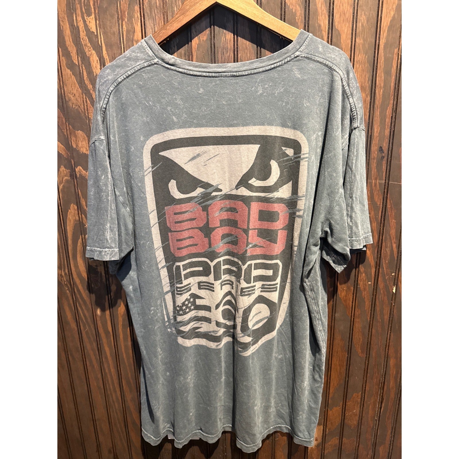 Bad Boy Pro Series MMA Graphic T-Shirt Acid Wash Charcoal Grey Mens XL