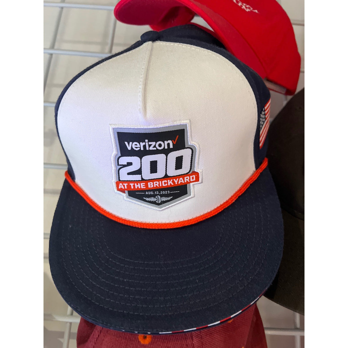 Verizon 200 at the Brickyard 2023 Racing Trucker Hat Navy White Snapback Cap