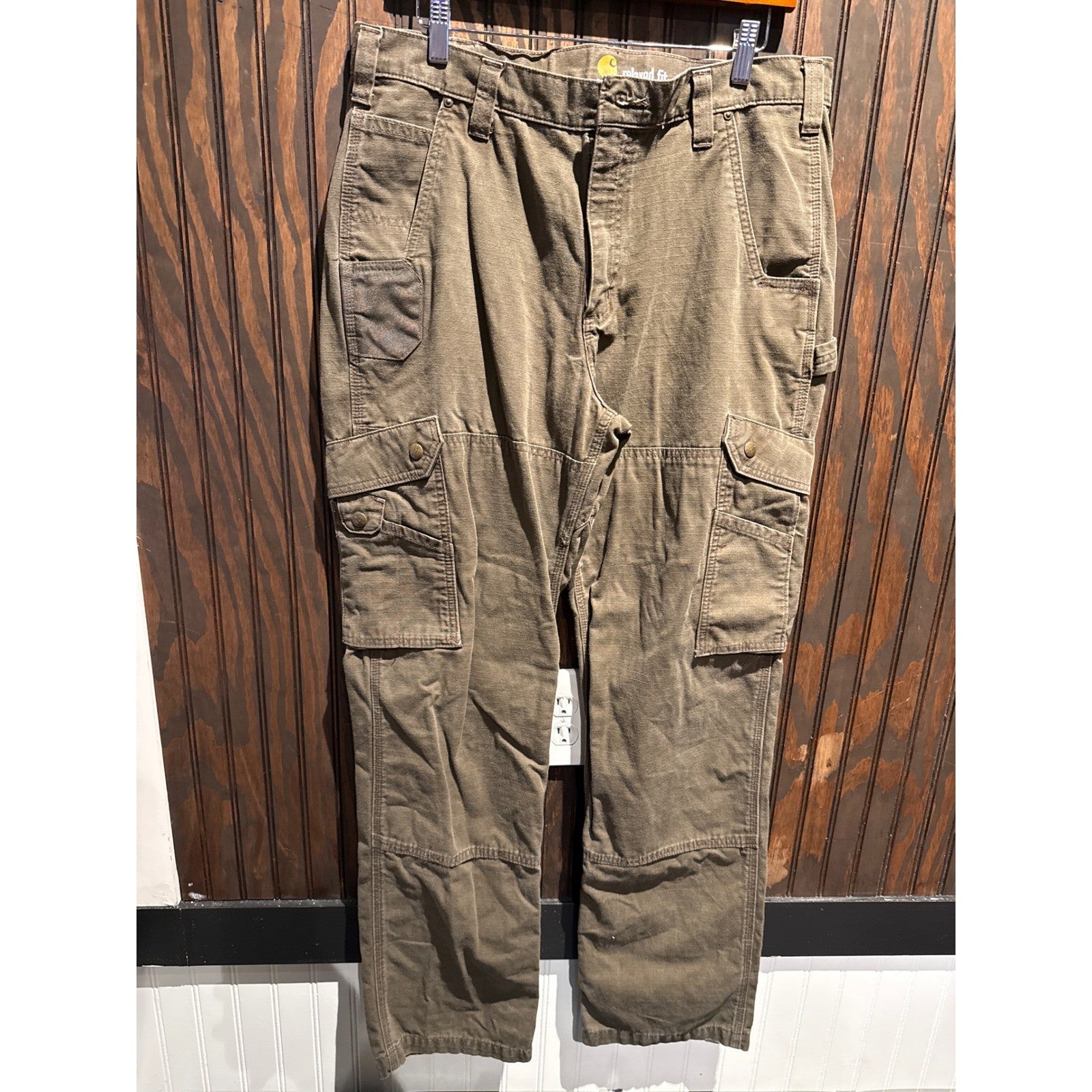 Carhartt Relaxed Fit Cargo Pants Mens 34x33 Olive Khaki Canvas double knee
