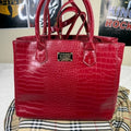 STUDIO BADGLEY MISCHKA Red Croc Embossed Tote Shoulder Bag Gold Hardware