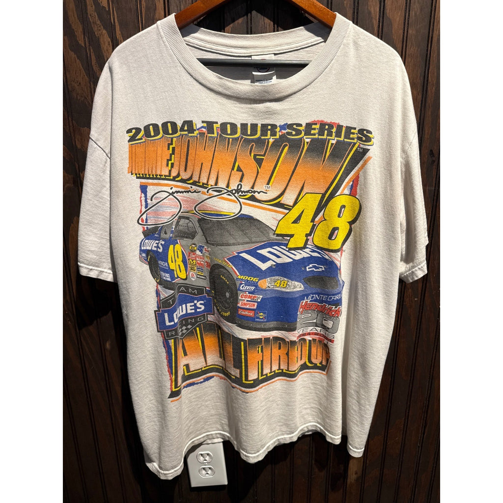 Vintage 2004 Jimmie Johnson NASCAR All Fired Up Tour Series T-Shirt Gray XL 48