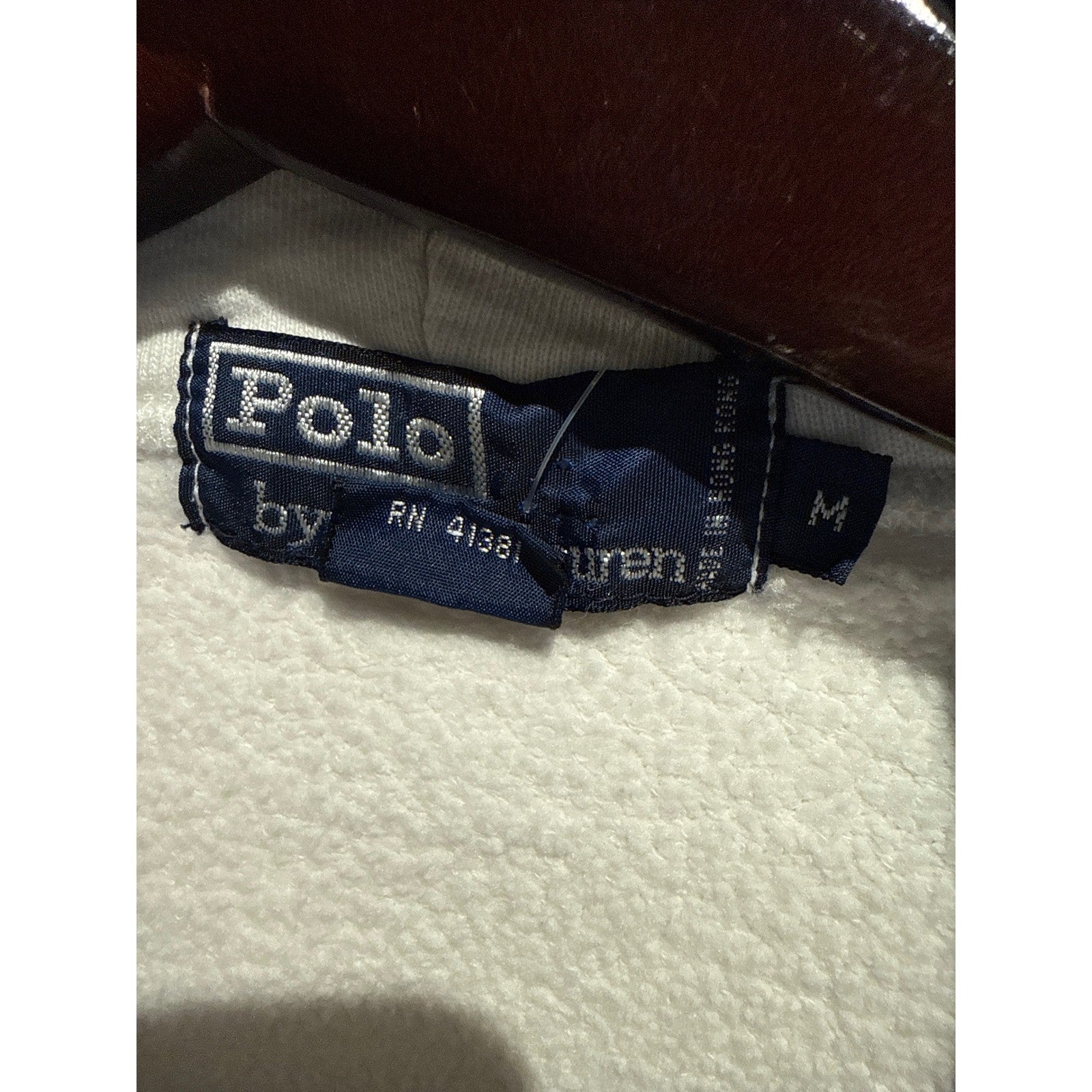 Polo Ralph Lauren Full Zip Hoodie Cream Off White Navy Pony Logo Mens Large
