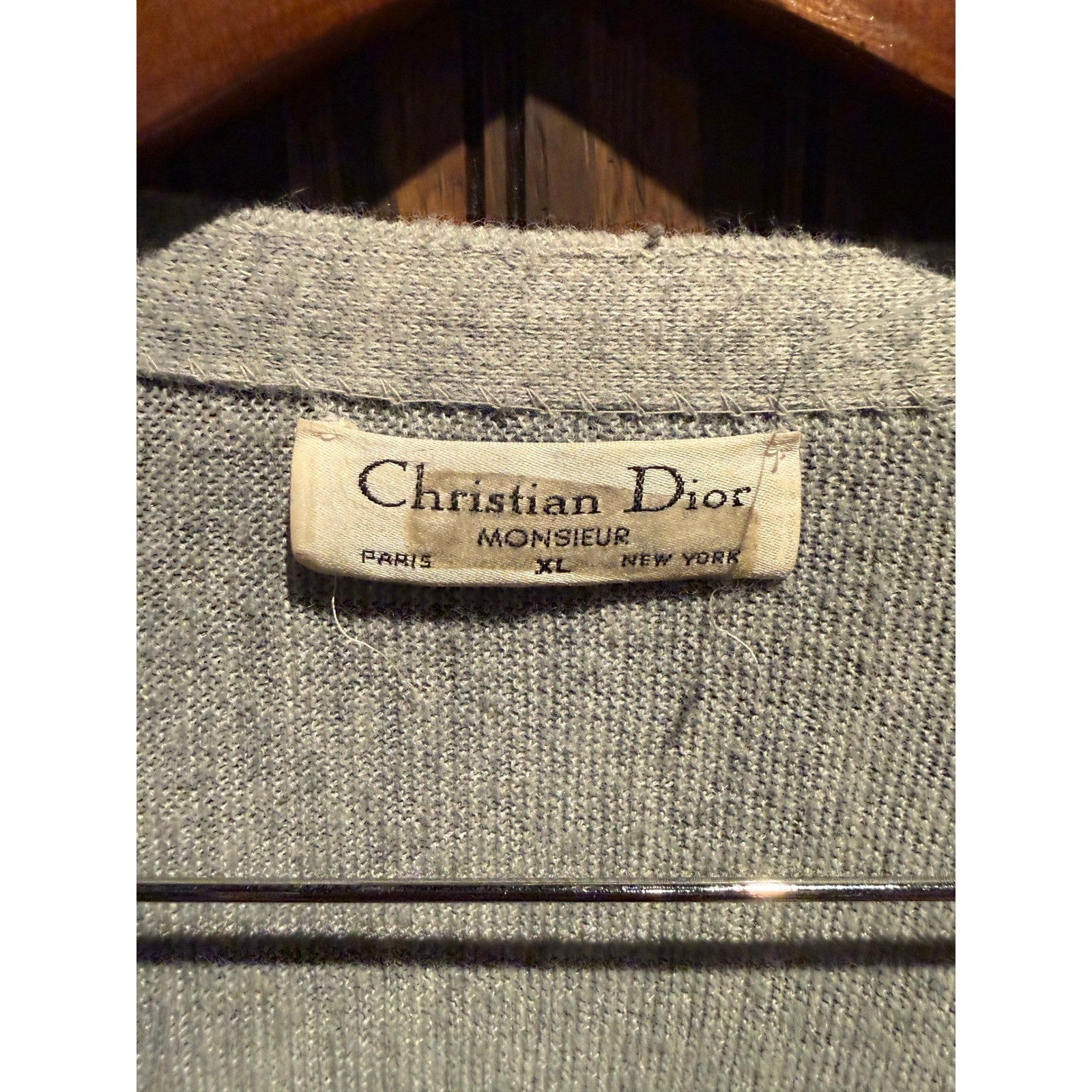 Christian Dior Monsieur Vintage Grey Cardigan Sweater Mens XL V-Neck CD Logo
