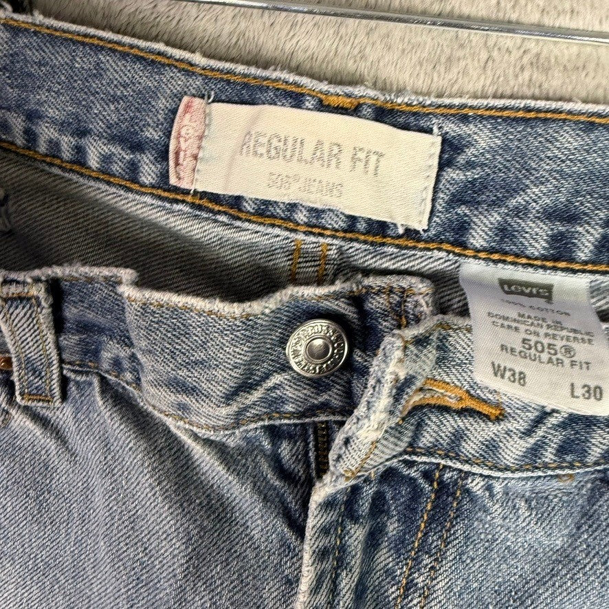 Levi's 505 Regular Fit Mens Jeans Light Wash Distressed Paint Splatter W38 L30