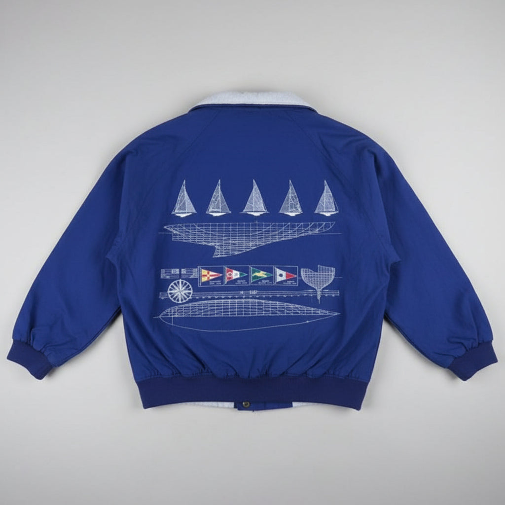 Nautica Reversible Bomber Jacket Blue White Yacht Club Graphic Mens XL