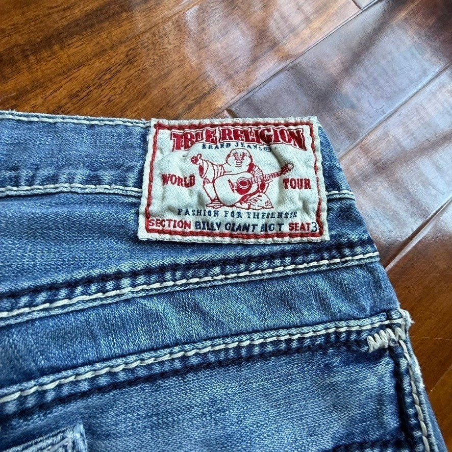 True Religion Joey Super T Flare Jeans Mens 33 Medium Wash Blue Made in USA