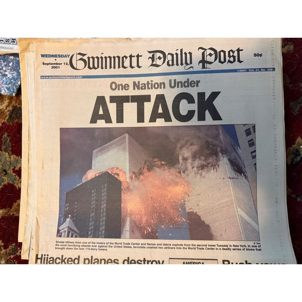 Vintage 2001 9/11 Newspapers USA Today Act of War Gwinnett Daily Post Lot of 3