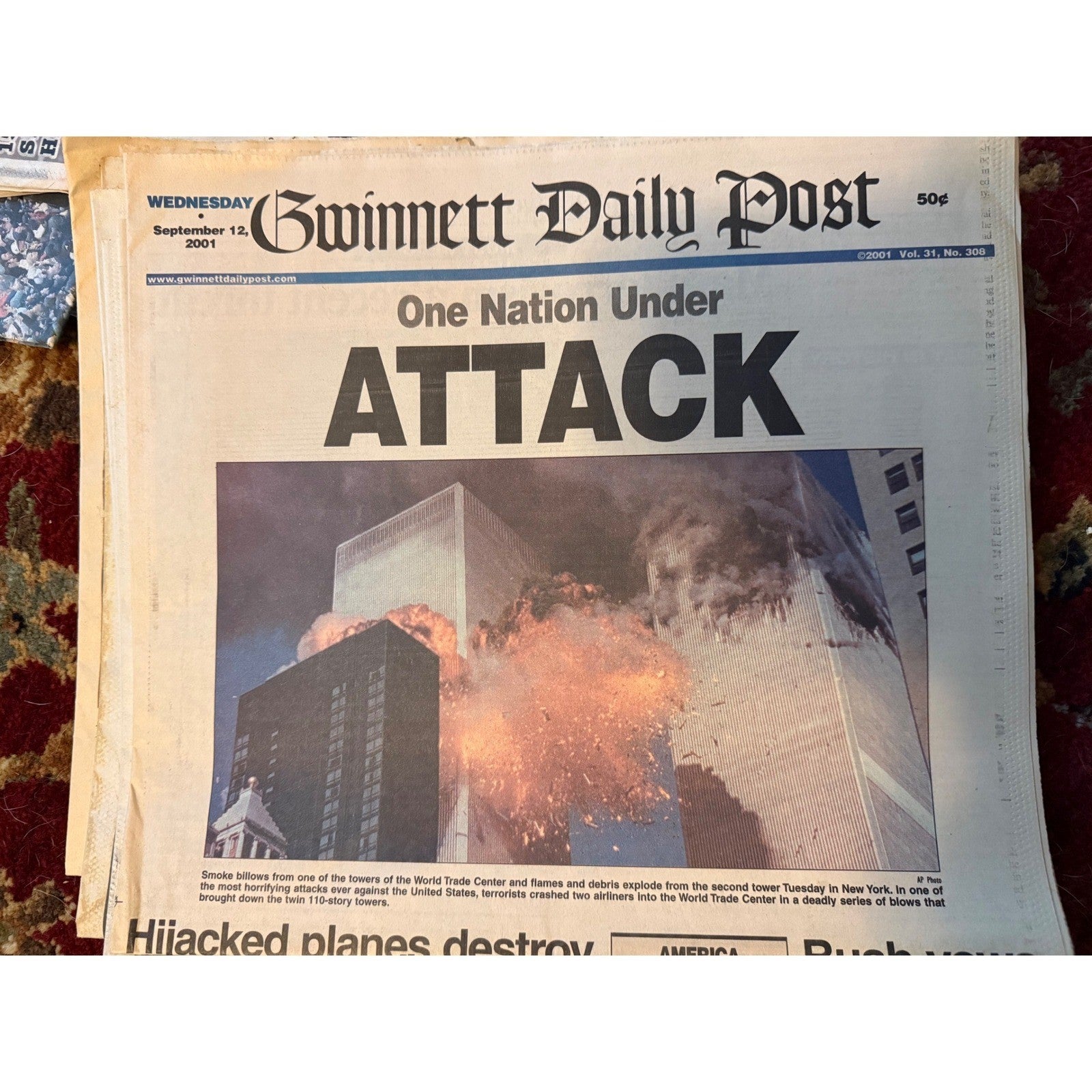 Vintage 2001 9/11 Newspapers USA Today Act of War Gwinnett Daily Post Lot of 3