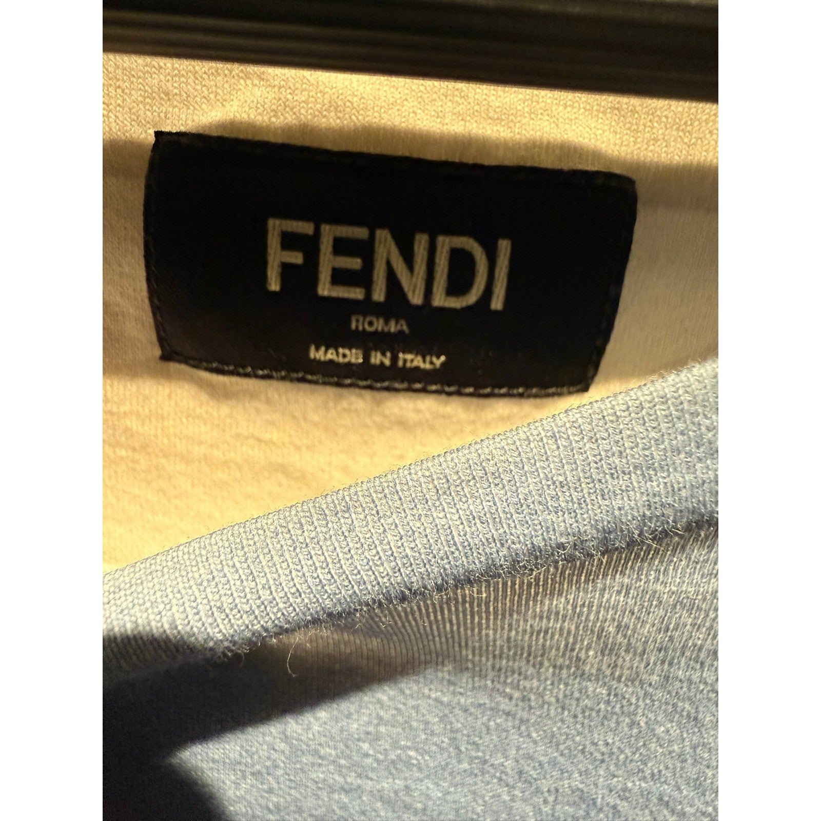 Fendi Roma Made in Italy Mens Colorblock T-Shirt Blue White Short Sleeve Tee