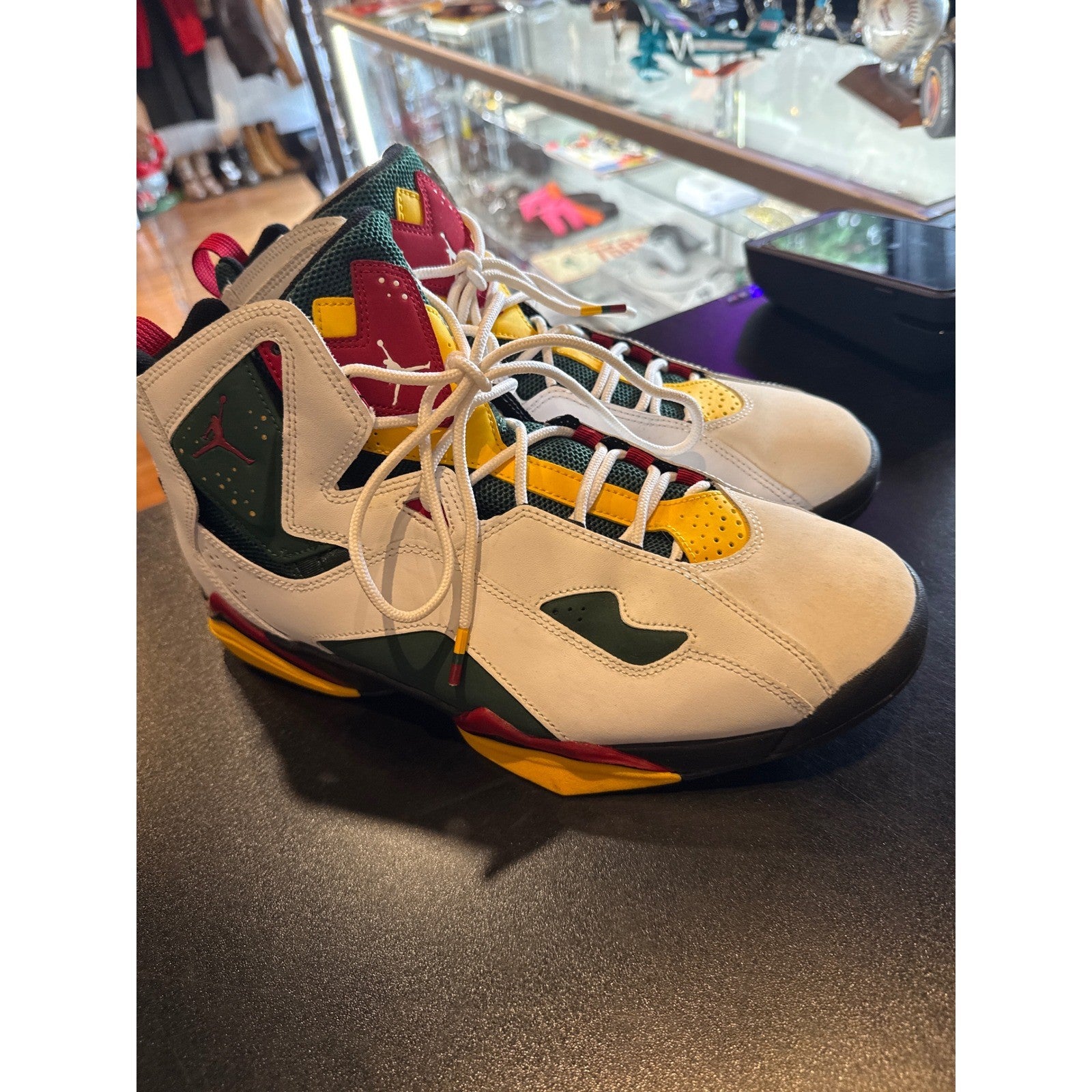 Jordan True Flight Mens Basketball Shoes White Red Yellow Green High Top Sneaker