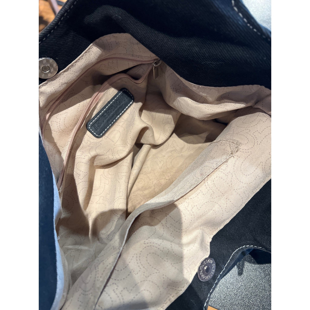 True Religion Black Canvas Tote Bag Contrast Stitch Horseshoe Pockets Y2K Hobo