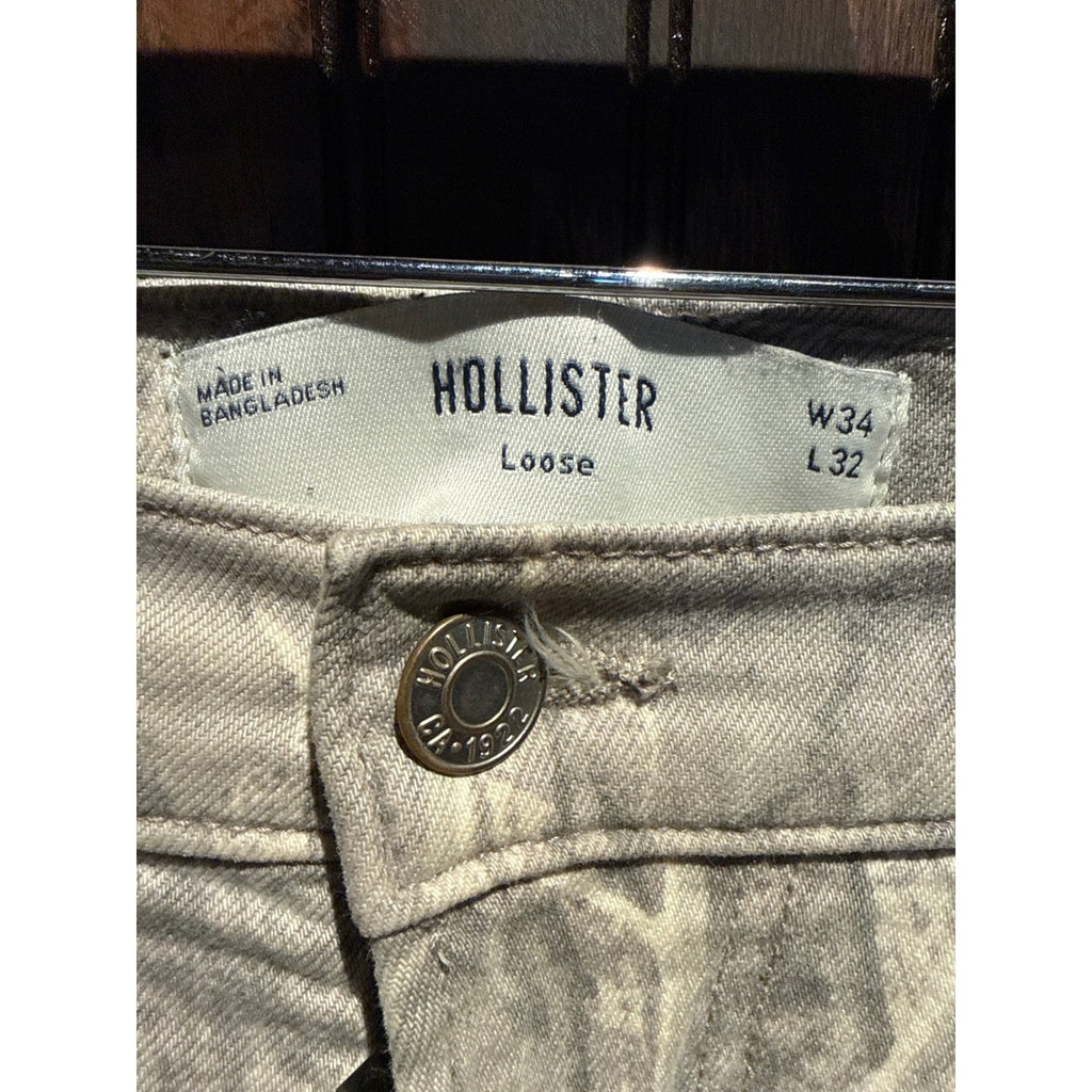 Hollister Mens Epic Flex Carpenter Pants Grey Leaf Camo Double Knee 36x30