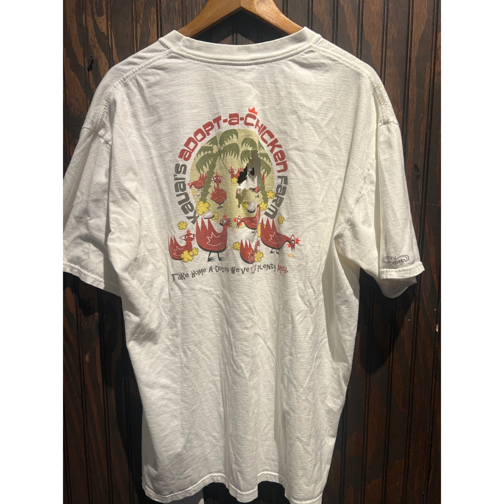 Vintage Kauai Adopt A Chicken Farm Hawaii Distressed Graphic T-Shirt White XL