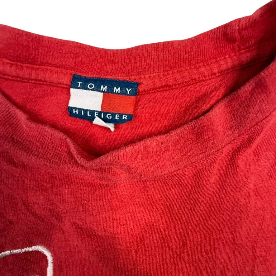 Vintage Tommy Hilfiger Red Graphic T Shirt Embroidered Logo Size XL