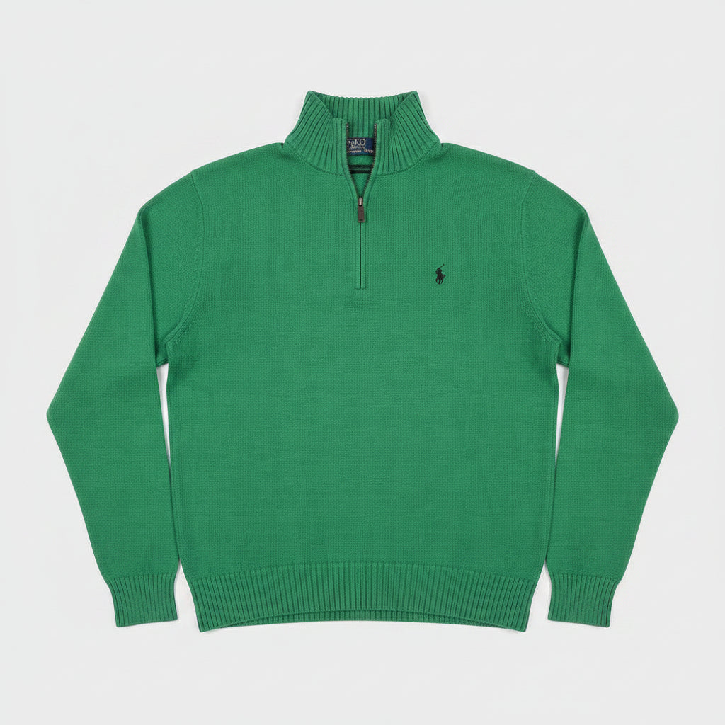 Polo Ralph Lauren Mens Green 1/4 Zip Sweater 100% Cotton Size XL
