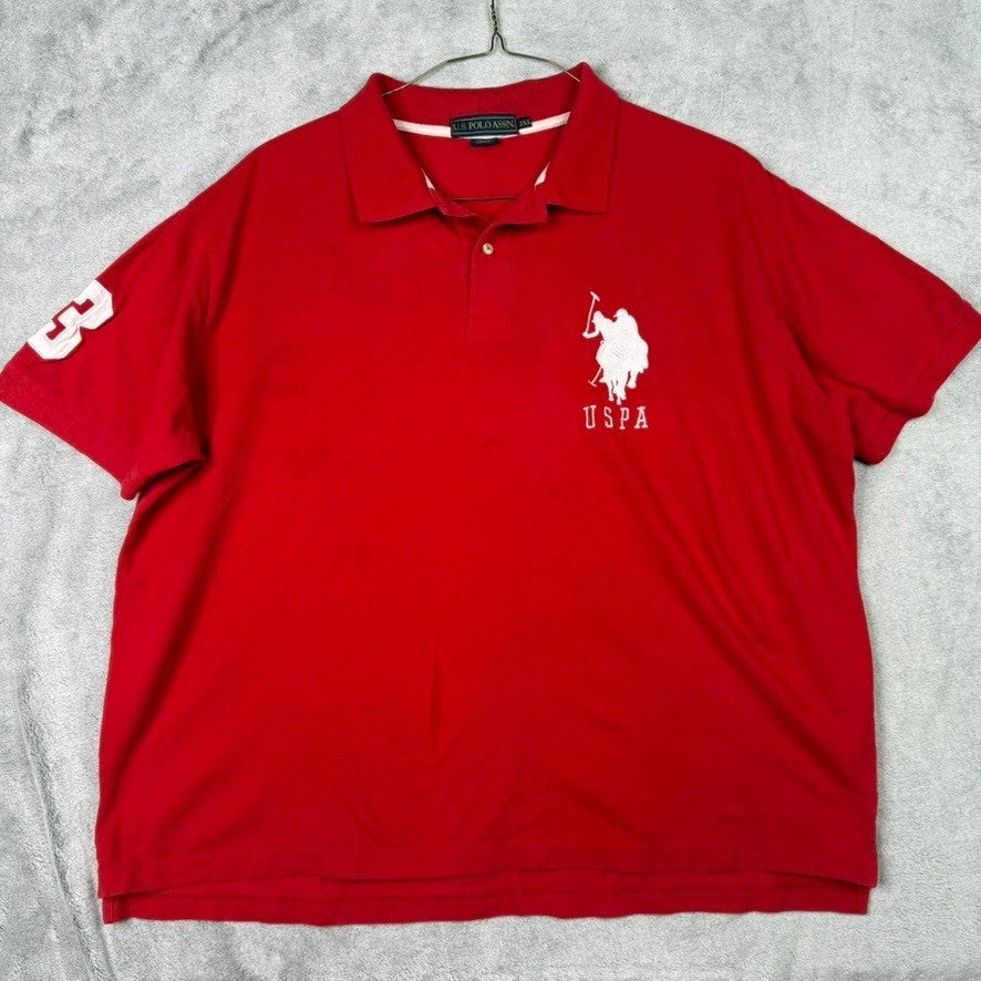 US Polo Assn Mens Red Short Sleeve Polo Shirt Big Tall 2XL Logo