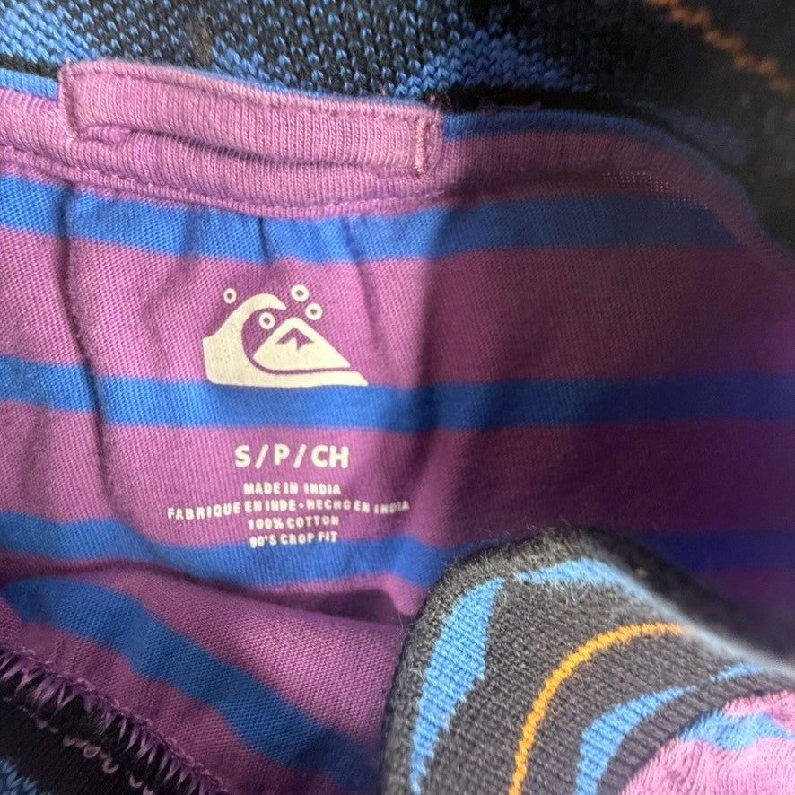 Quiksilver Mens Purple Blue Stripe Mock Neck Cropped T Shirt Size S