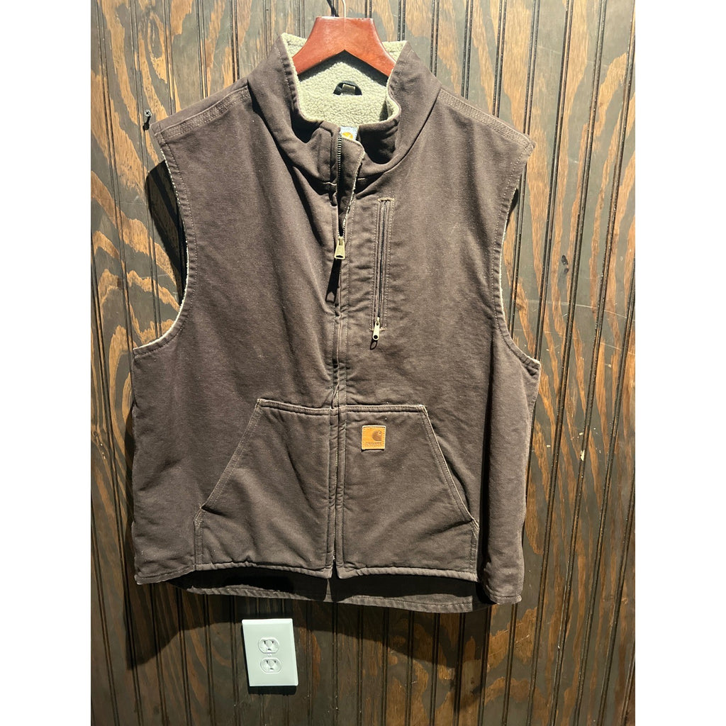 Carhartt V33 DKB Sandstone Mock Neck Sherpa Lined Vest Dark Brown Mens Large