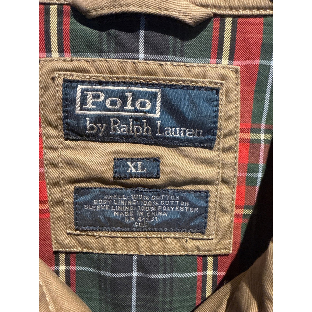 Polo Ralph Lauren Harrington Jacket Mens XL Khaki Tan Plaid Lined Cotton Zip Up