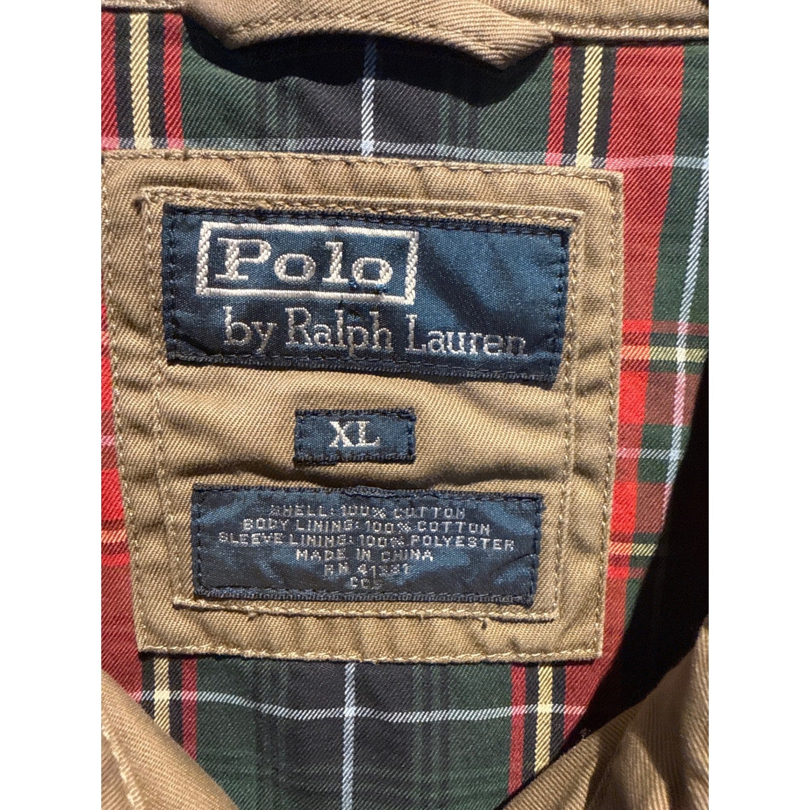 Polo Ralph Lauren Harrington Jacket Mens XL Khaki Tan Plaid Lined Cotton Zip Up