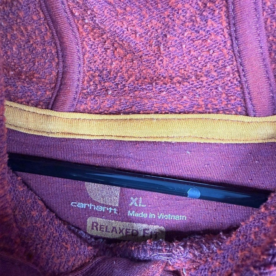 Carhartt Relaxed Fit Burgundy Heathered Hoodie Pullover Sweatshirt XL