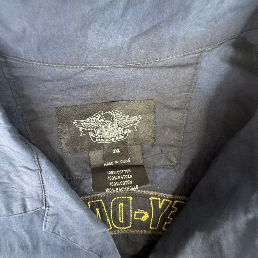 Harley Davidson Mens Button Up Shirt Short Sleeve Blue Black Ombre Logo 2XL