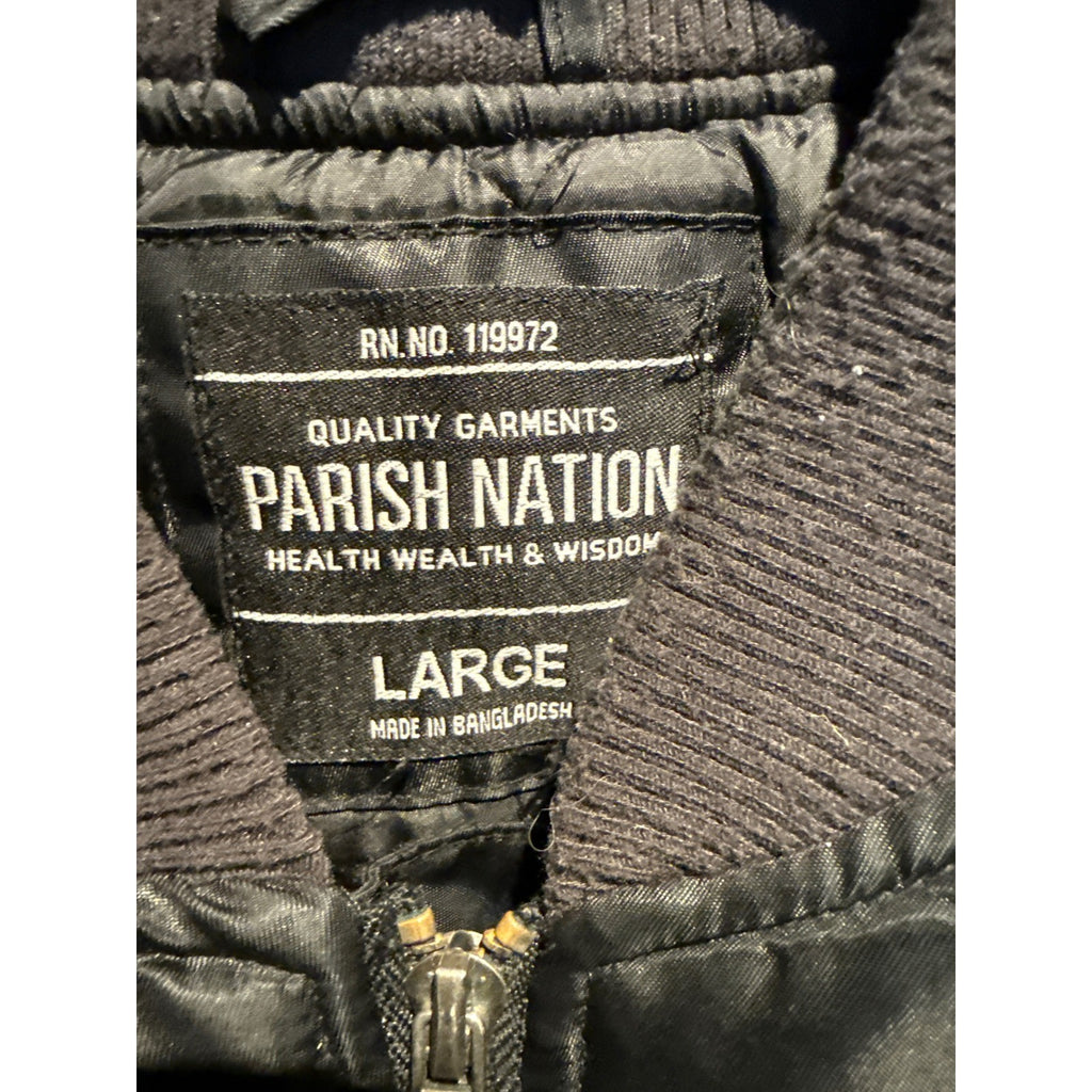 Parish Nation Mens Black Bomber Jacket Multi Patch Streetwear MA1 Flight Large