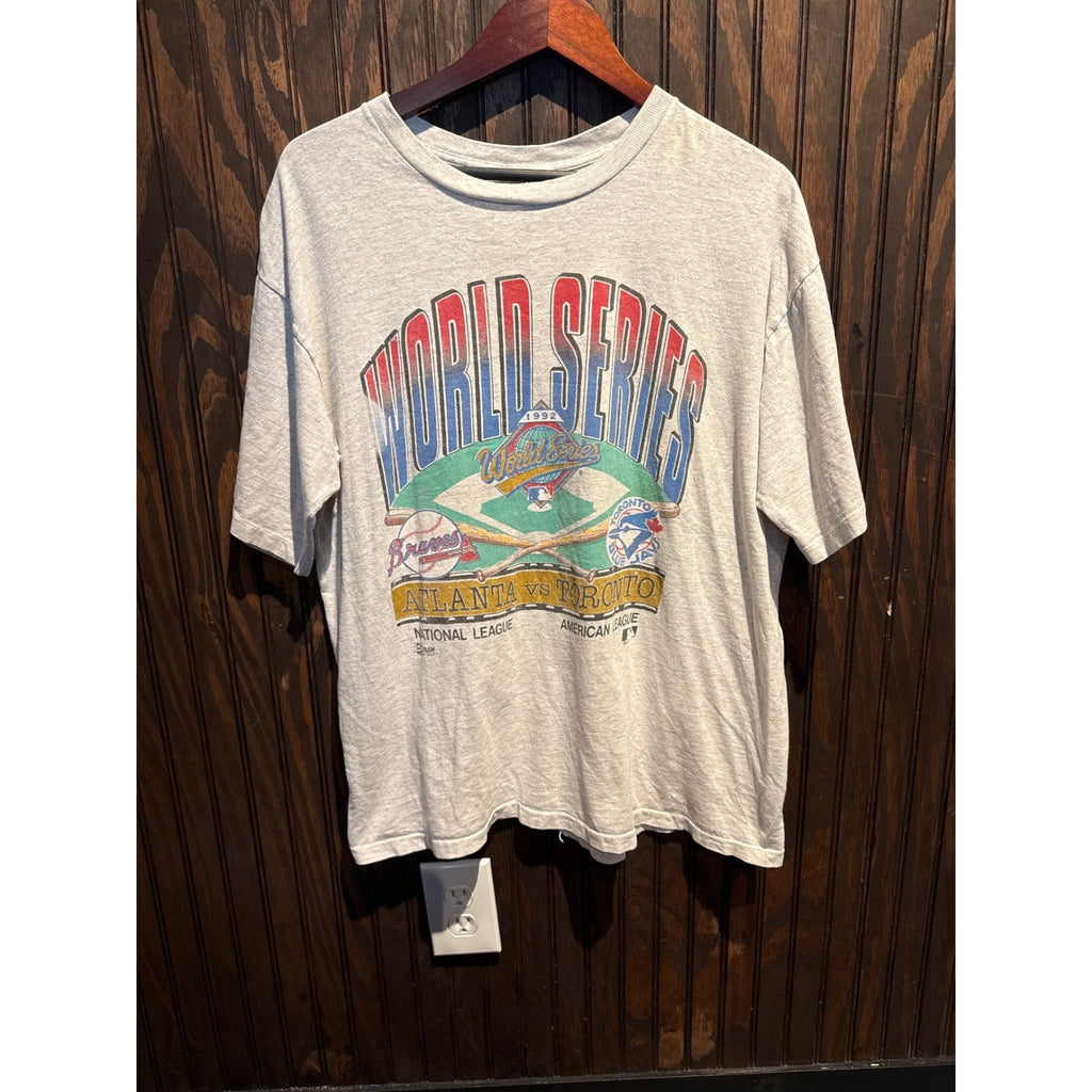 Vintage 1992 World Series T-Shirt Atlanta Braves vs Toronto Blue Jays Gray XL