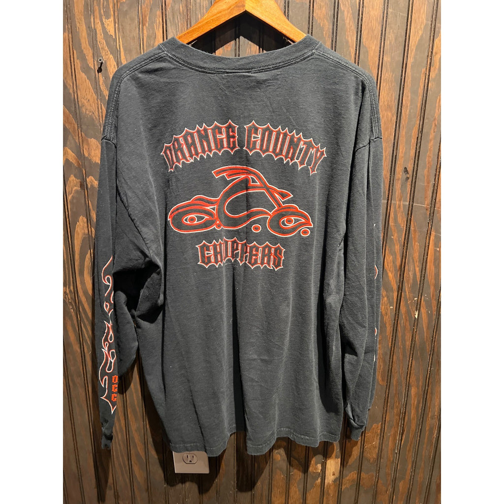 Orange County Choppers Long Sleeve Shirt Black Red Flames Biker Graphic XL