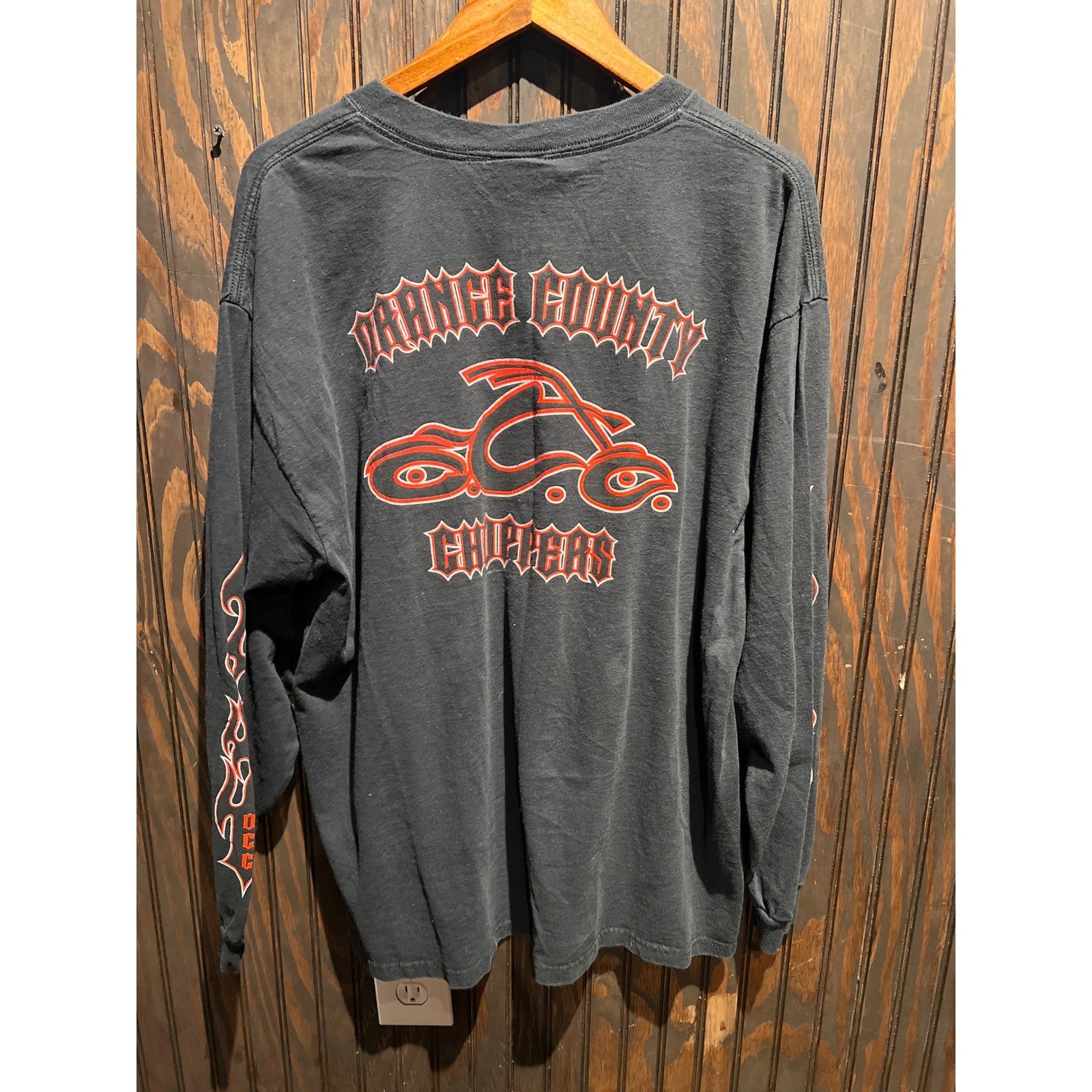 Orange County Choppers Long Sleeve Shirt Black Red Flames Biker Graphic XL