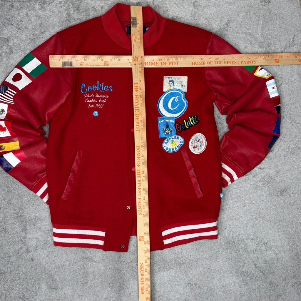 Cookies Varsity Jacket Red Leather Patches World Famous Est 1993 Mens Large