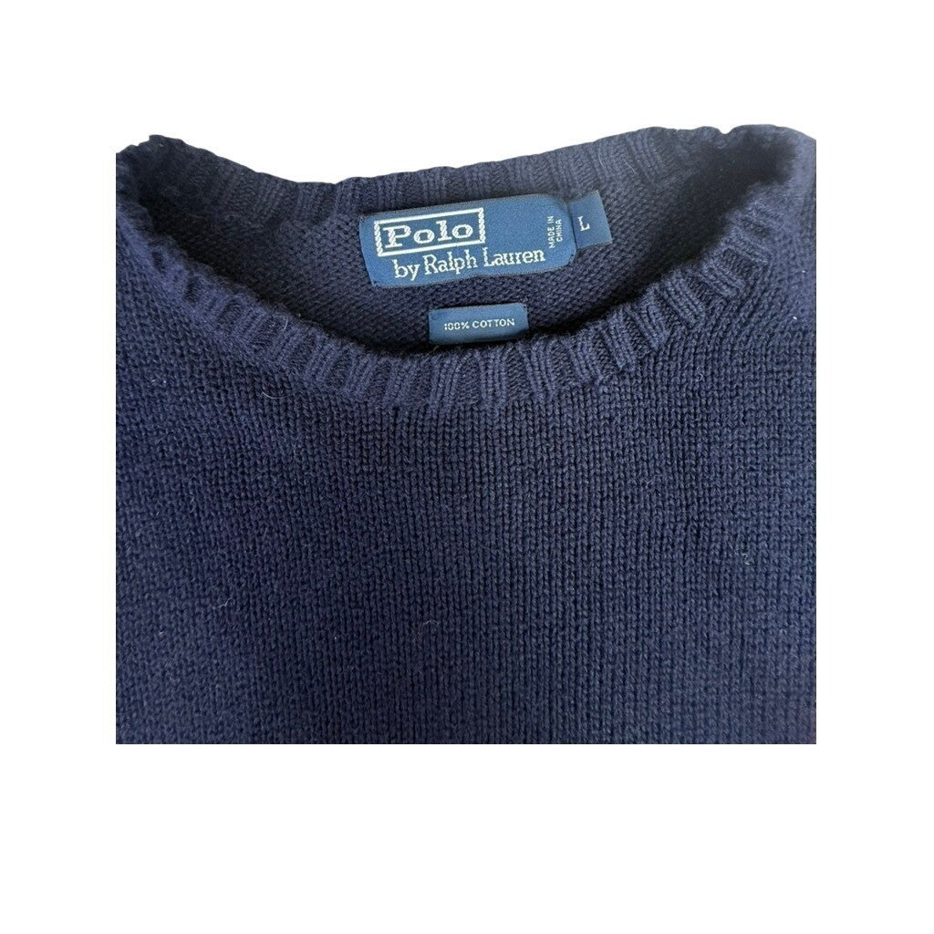 Polo Ralph Lauren Men Navy Blue Crewneck Sweater Size L 100% Cotton