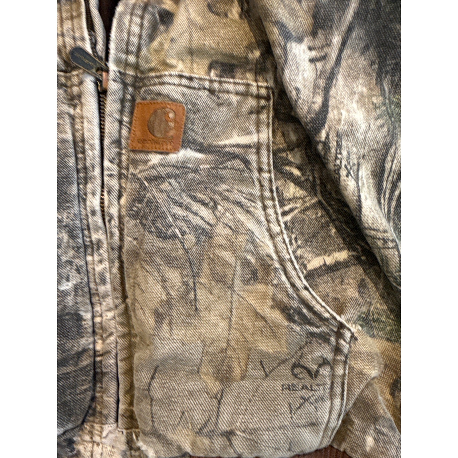 Carhartt Realtree Xtra Camo Hooded Active Jacket Brown Canvas Work Coat Mens M