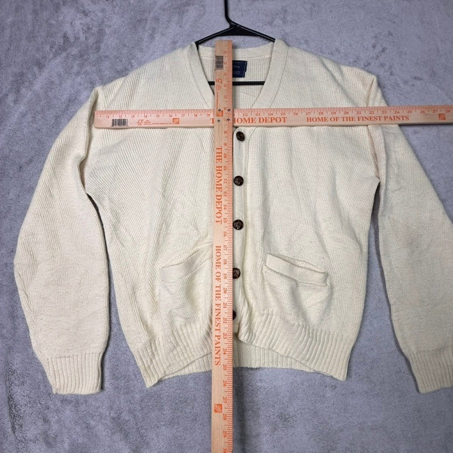 The Mens Shop JCPenney Cream Knit Cardigan Sweater V-Neck Button Pockets Size M